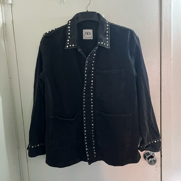 Zara Jackets & Blazers - Zara Grunge punk rock Black Denim Jacket with Silver Studs #Modernmideival
